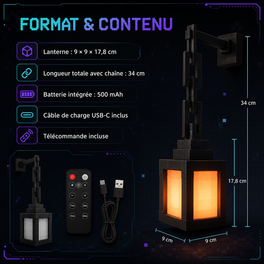 Lanterne pixel LED - format, dimensions et contenu du pack