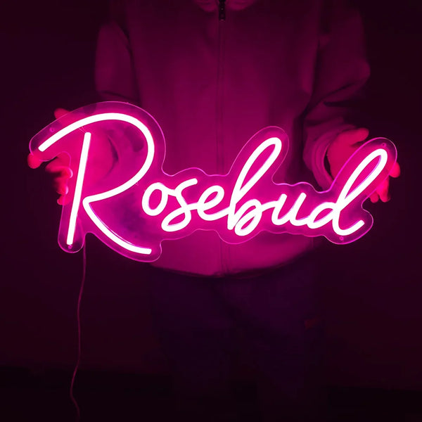 Enseigne néon LED personnalisée gaming TerGear - rose sur mur de briques