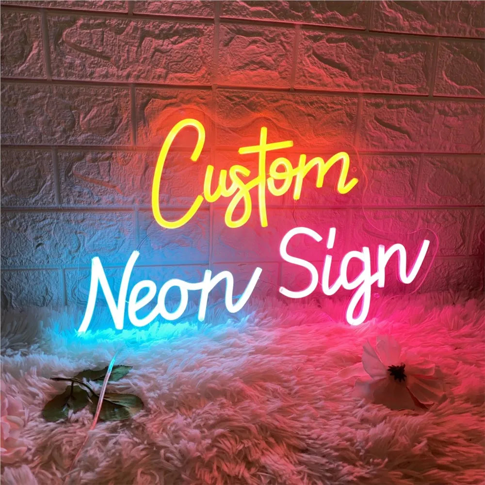 Enseigne néon LED personnalisée gaming TerGear - violet et rose sur mur de briques
