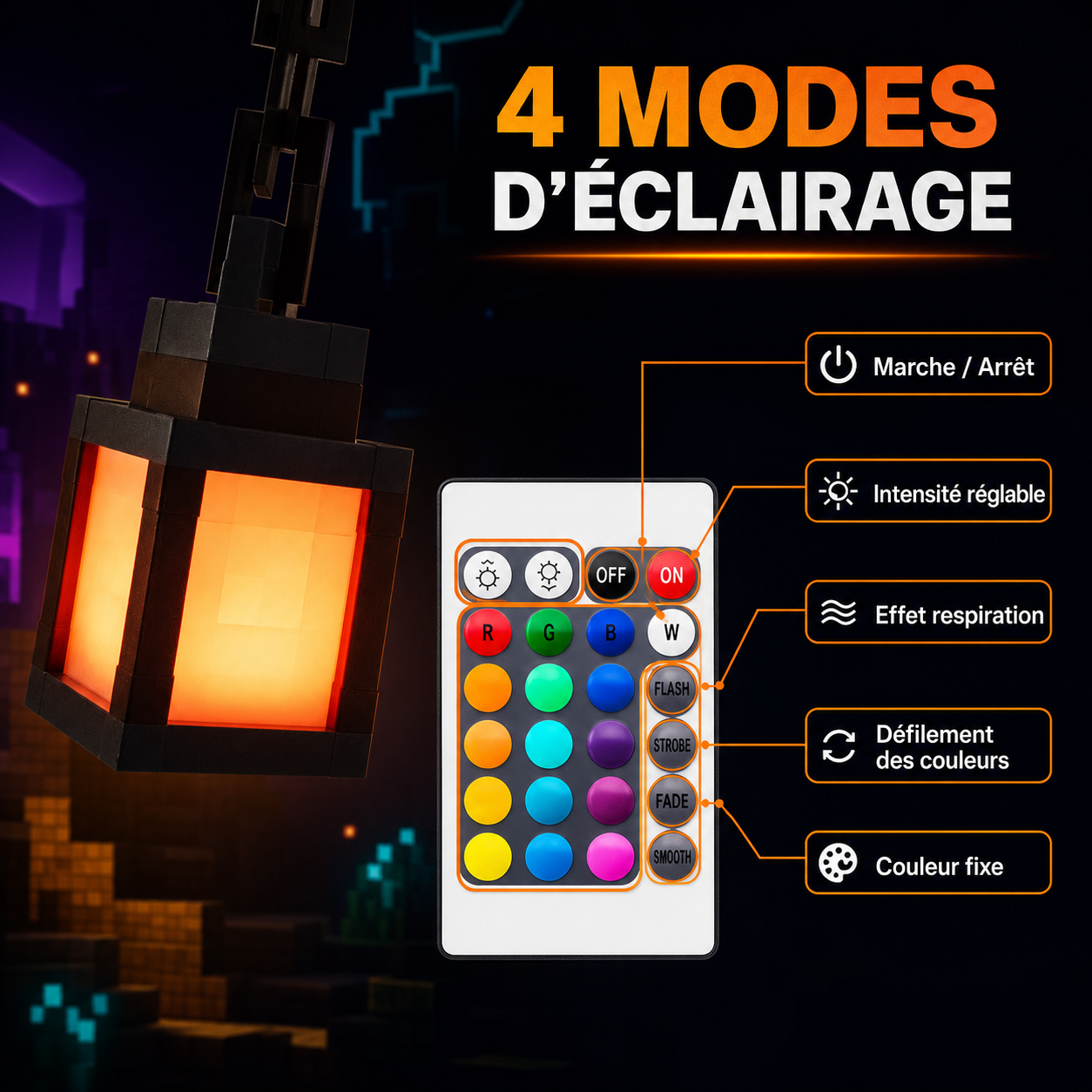 Lanterne pixel LED - télécommande et 4 modes d'éclairage